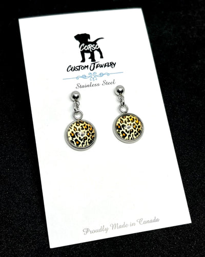 10mm Golden Leopard Drop Studs (Stainless Steel)