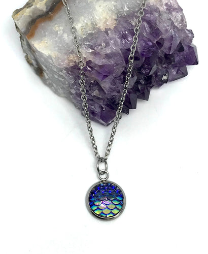 12mm Dark Blue Mermaid Necklace (Stainless Steel)