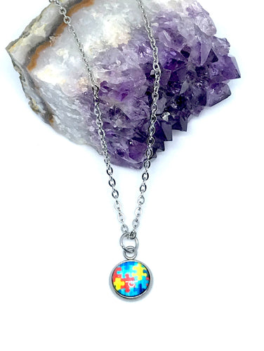 10mm Autism Awareness Puzzle Piece Necklace (Stainless Steel)