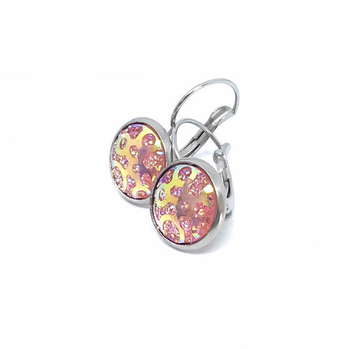 12mm Bubble Gum Whirlpool Druzy Leverback Drop Earrings (Stainless Steel)