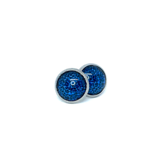 10mm Blue Leopard Print Studs (Stainless Steel)