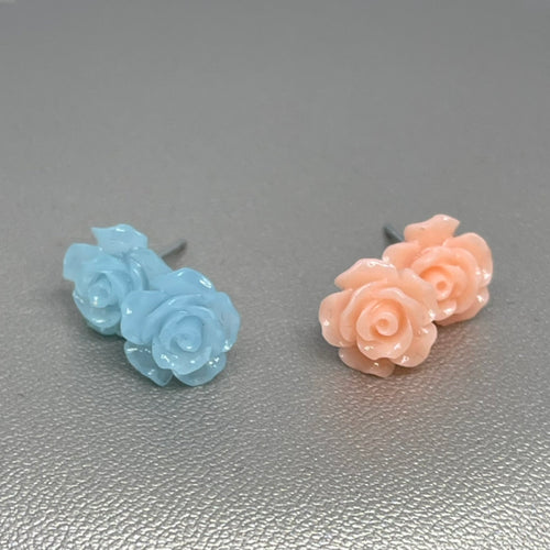 Rose Stud Set in Powder Blue & Peach (Stainless Steel)
