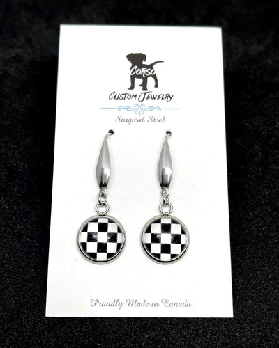 12mm Checkered Drop Earrings (Surgical Steel)