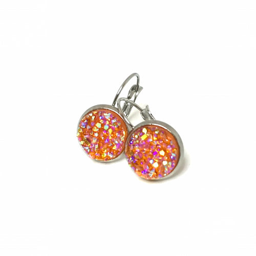 12mm Orange Creamsicle Druzy Leverback Drop Earrings (Stainless Steel)