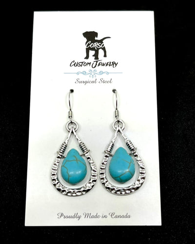Hammered Turquoise Drop Earrings