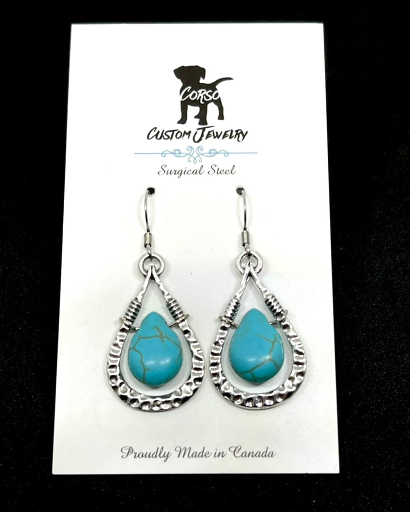 Hammered Turquoise Drop Earrings