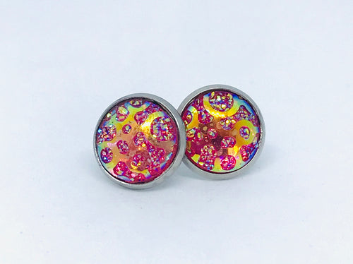 12mm Strawberry Whirlpool Druzy Studs (Stainless Steel)