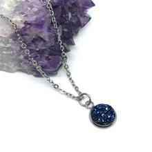 Load image into Gallery viewer, Denim Blue Druzy Necklace (Stainless Steel)