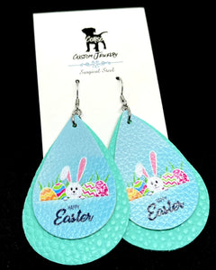 "Happy Easter" Bunny Leather Drop Earrings