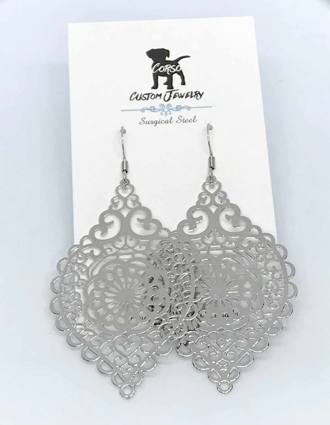 Silver Spindle Drop Earrings (Surgical Steel)