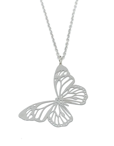 Silver Butterfly Necklace (Stainless Steel)