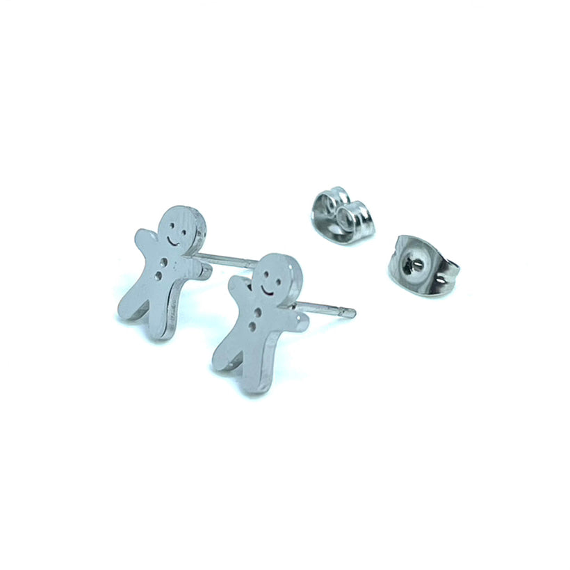 Gingerbread Man Studs (Silver Stainless Steel)