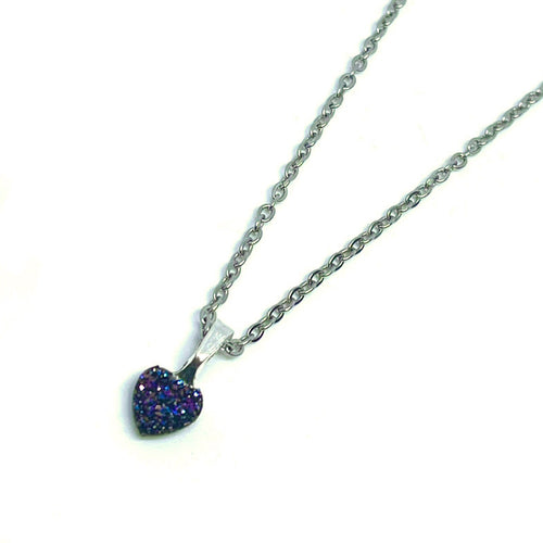 8mm Blue Fantasy Druzy Heart Necklace