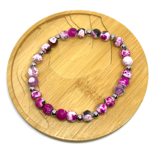 6mm Marbled Fuchsia Agate Gemstone Bracelet