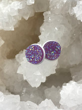 Load image into Gallery viewer, 12mm Bright Purple Druzy Studs