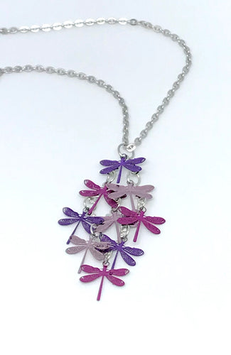 Purple Dragonfly Flight Necklace (Stainless Steel)