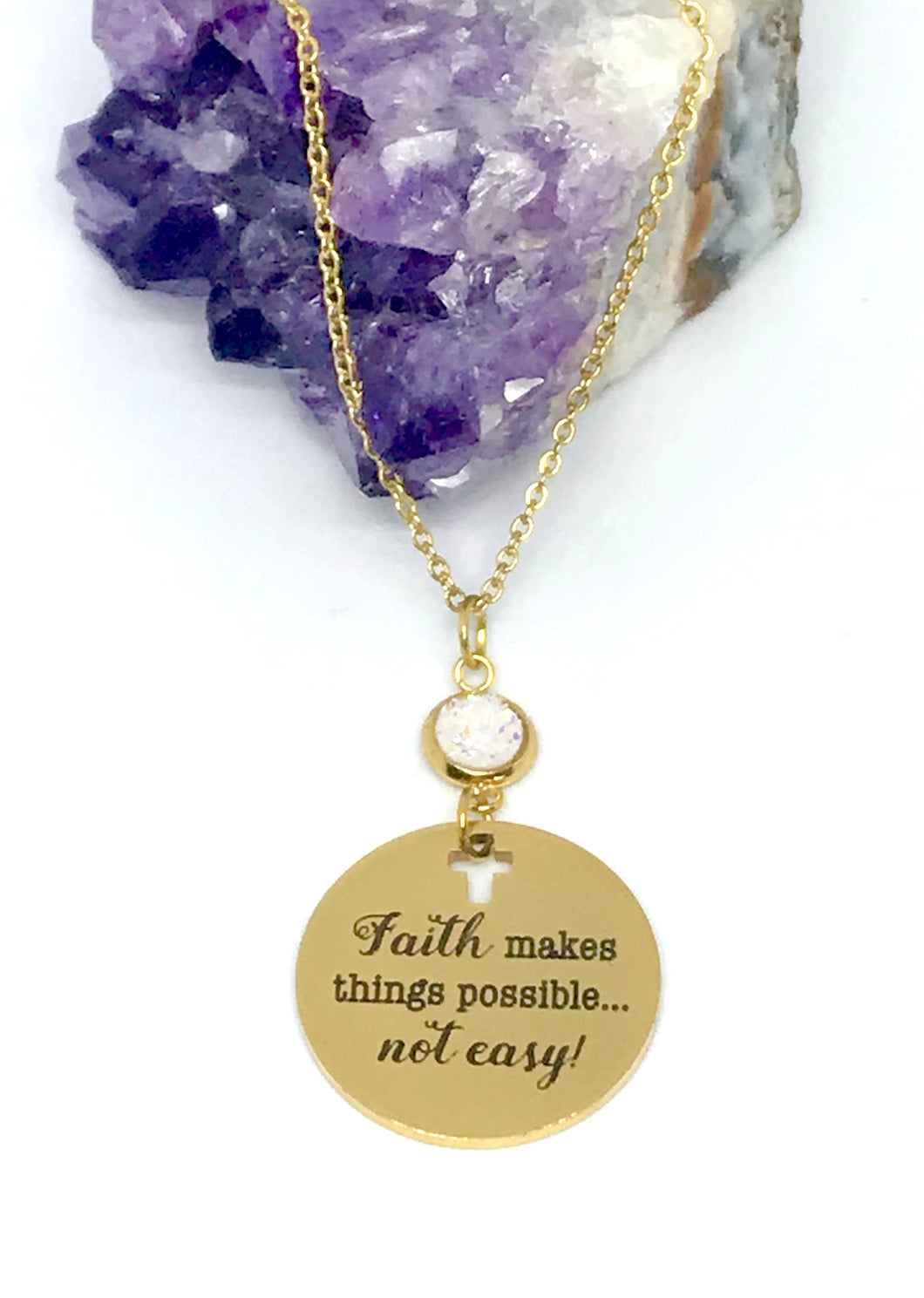 “Faith makes things possible... not easy!” Necklace (Gold Stainless Steel)