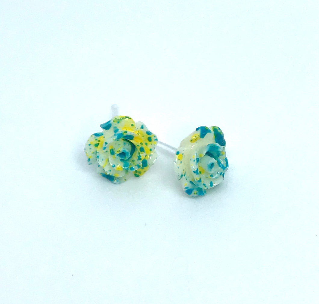 Blue and Yellow Rose Studs (No Metal)