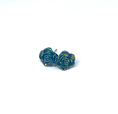 Metallic Rainbow Rose Studs