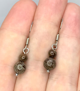 Dainty Brown Snowflake Obsidian Drop Earrings