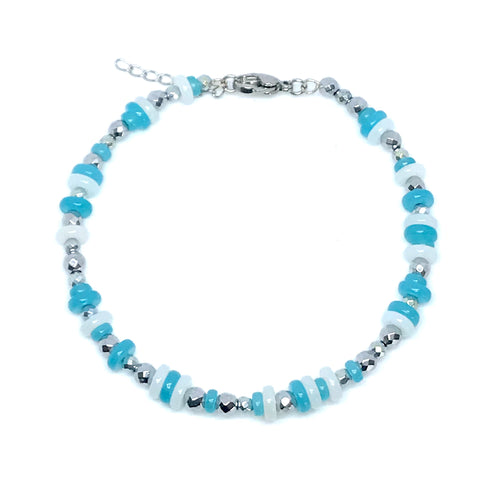 Turquoise Blue Jade & Hematite Bracelet