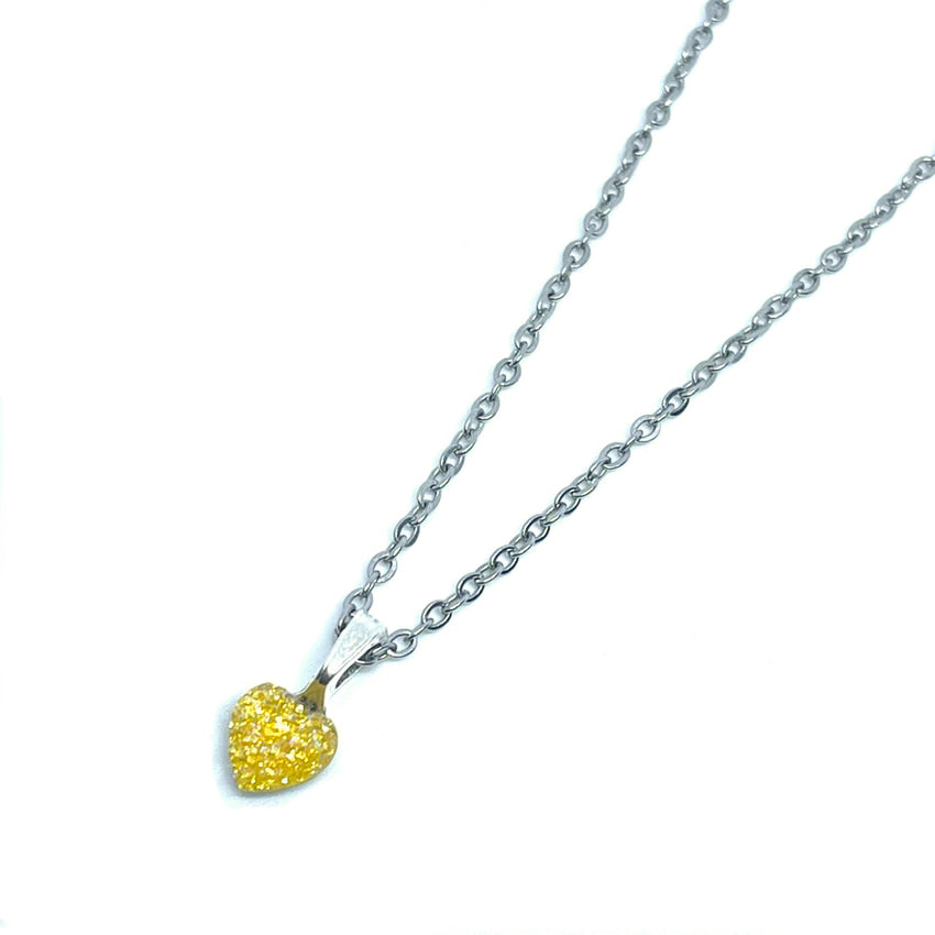 8mm Yellow Druzy Heart Necklace