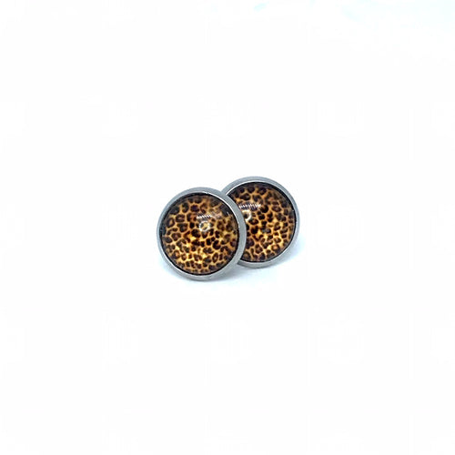 10mm Orange Leopard Print Studs (Stainless Steel)