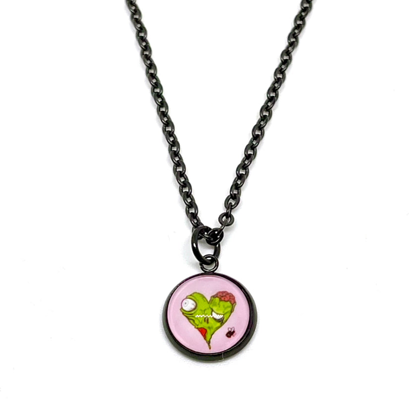 12mm Zombie Valentine Necklace (Black Stainless Steel)