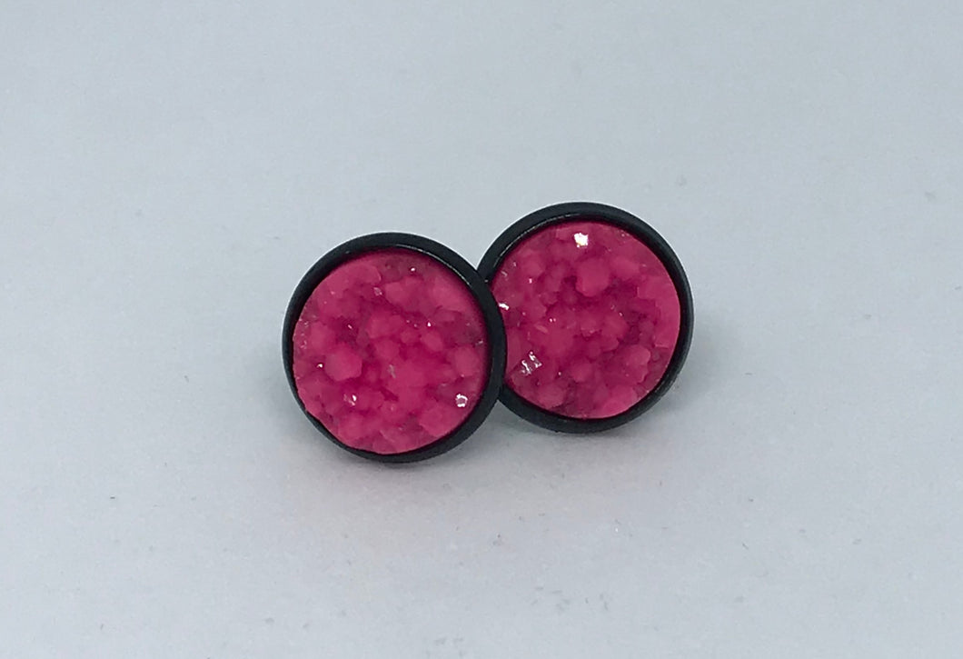 12mm Neon Pink Druzy Studs