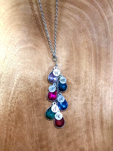 Raindrop Birthstone Family Necklace with Initials