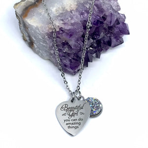 "Beautiful Girl you can do amazing things" 3-in-1 Necklace (Stainless Steel)