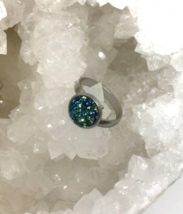 10mm Galaxy Blue Druzy Ring (Stainless Steel)