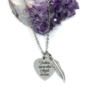 “Feathers Appear When Angels Are Near” 3-in-1 Charm Necklace (Stainless Steel)