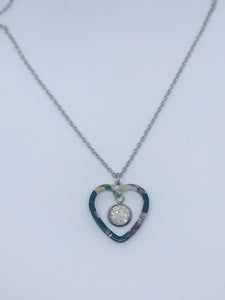 White Druzy Heart Necklace #1 (Stainless Steel)
