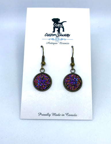 12mm Fantasy Druzy Drop Earrings (Antique Bronze)