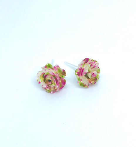 Red and Green Rose Studs (No Metal)