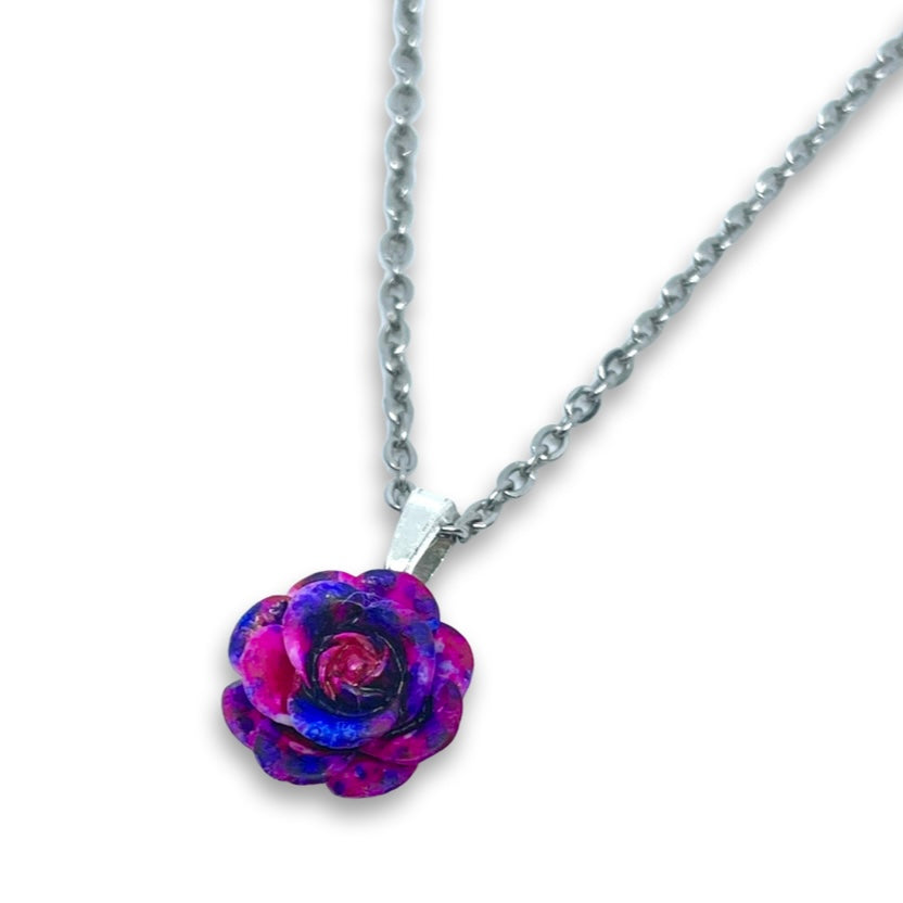 Pink & Blue Rose Necklace