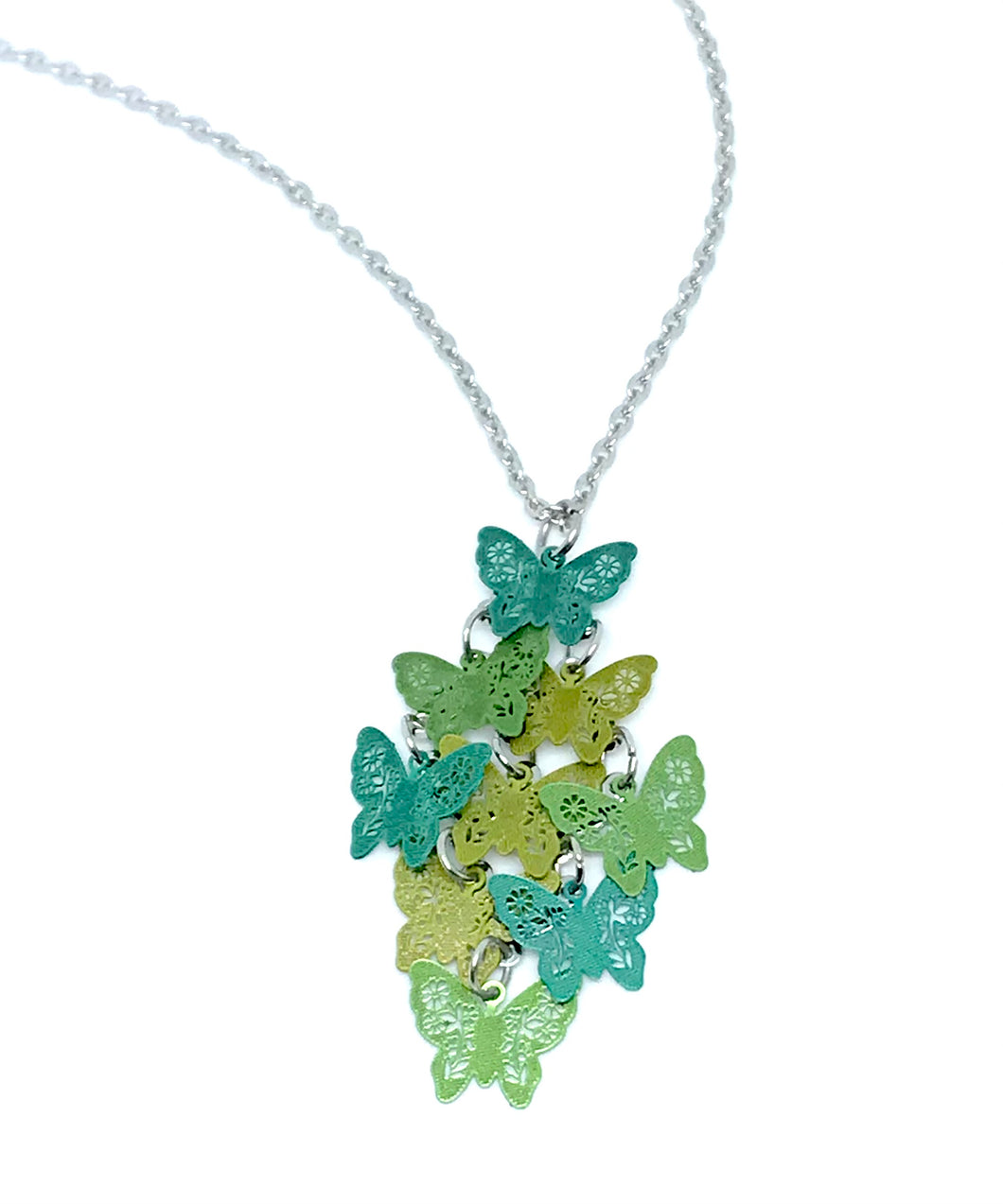 Green Butterfly Kaleidoscope Necklace (Stainless Steel)