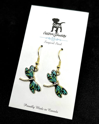 Teal Dragonfly Drop Earrings
