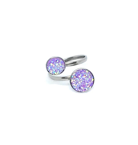 Adjustable Dual Druzy Ring in Purple (Stainless Steel)