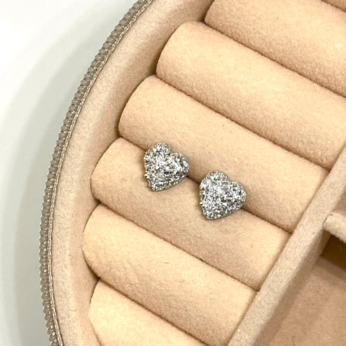 8mm Silver Druzy Heart Studs