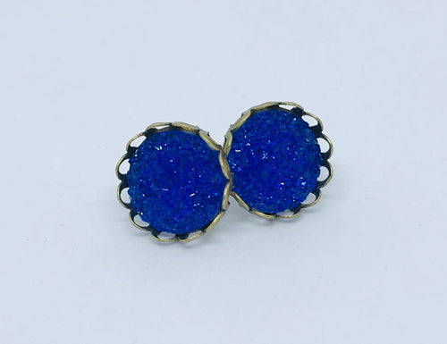 12mm Sapphire Blue Druzy Studs