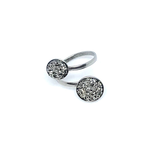 Adjustable Dual Druzy Ring in Gunmetal (Stainless Steel)