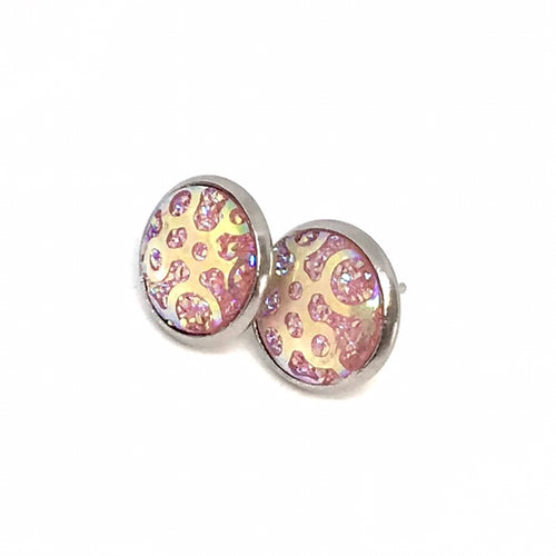 12mm Bubble Gum Whirlpool Druzy Studs (Stainless Steel)