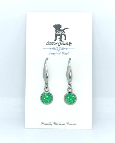 8mm Jade Green Druzy Drop Earrings (Surgical Steel)