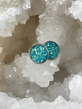 Load image into Gallery viewer, 12mm Lake Blue Druzy Studs