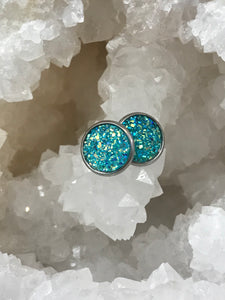 12mm Lake Blue Druzy Studs