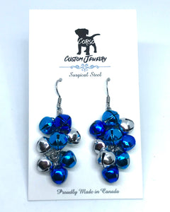 Blue Christmas Jingle Bell Drop Earrings