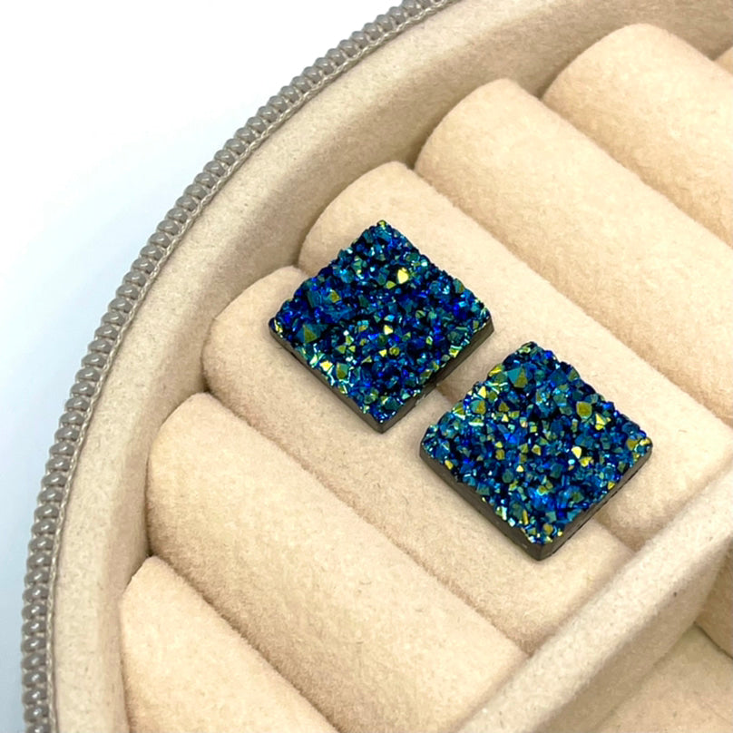 12mm Galaxy Blue Druzy Square Studs