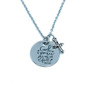 “God is Within Her She Will Not Fall” 3-in-1 Charm Necklace (Stainless Steel)